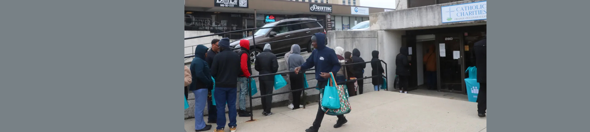 Line outside Catholic Charities